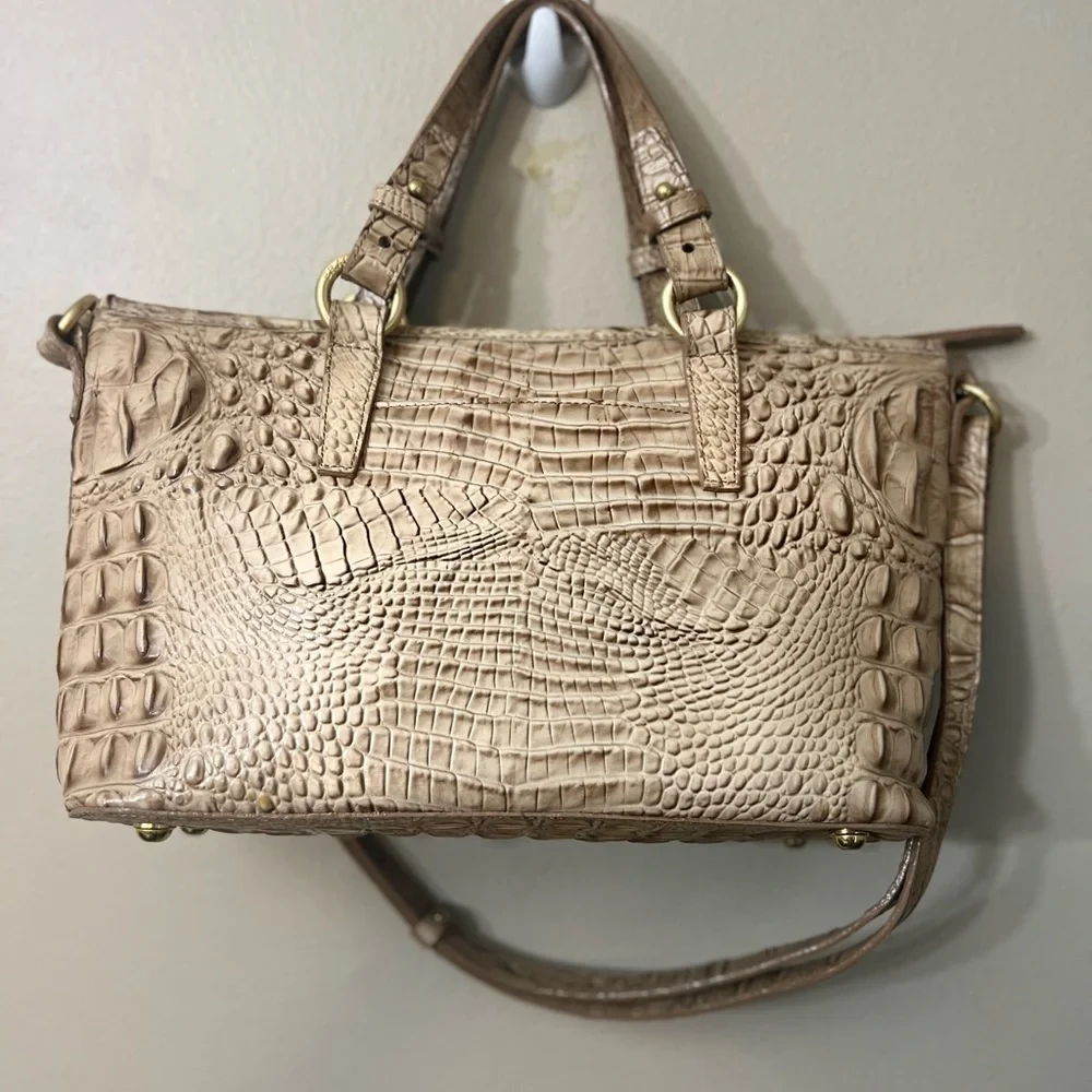 Brahmin Crocodile-Embossed Cream Satchel